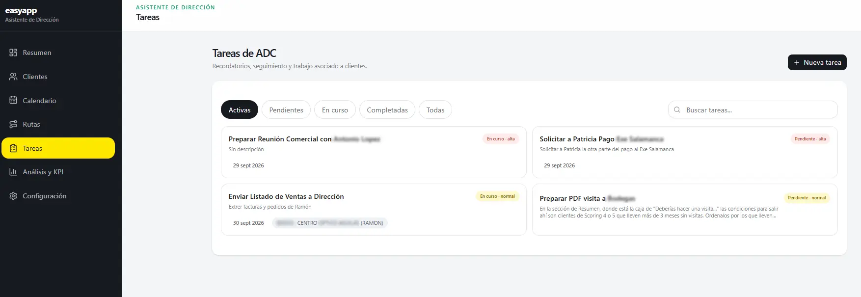 Gestión de tareas y próximos pasos comerciales en ADC
